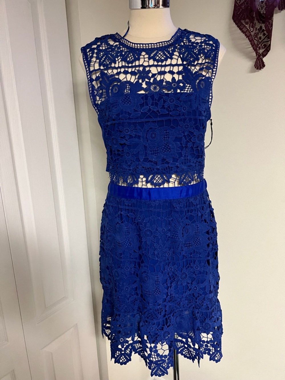Romeo & Juliet Couture Royal Blue Crochet Lace Mini Dress